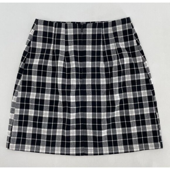 Brandy Melville Academia Skirt Black Plaid Check Stretch Slit See Measurements - Picture 2 of 9
